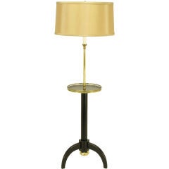 Ebonized Wood and Brass Tripodal Floor Lamp