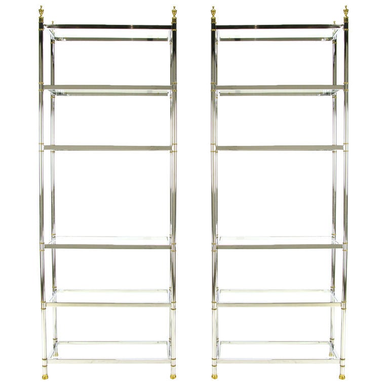 Pair Tall Chrome 
Brass Etageres