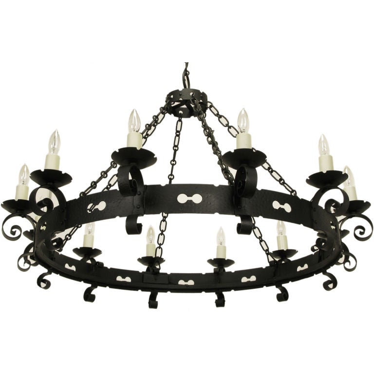 Lightolier 45" Dia. Spanish Revival Wrought Iron Chandelier