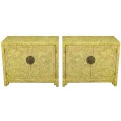 Pair Henredon Marbleized Lacquer Asian Form Cabinets