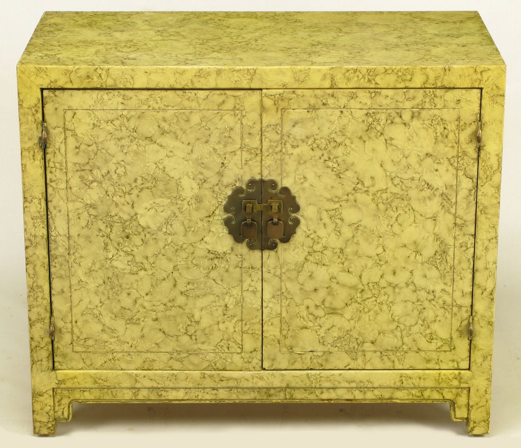Pair Henredon Marbleized Lacquer Asian Form Cabinets