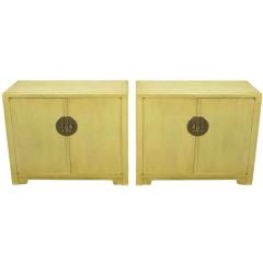 Pair Baker Far East Collection Ivory Glazed Mahogany Cabinets