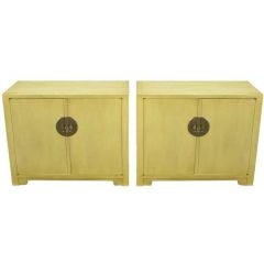 Pair Baker Far East Collection Ivory Glazed Mahogany Cabinets