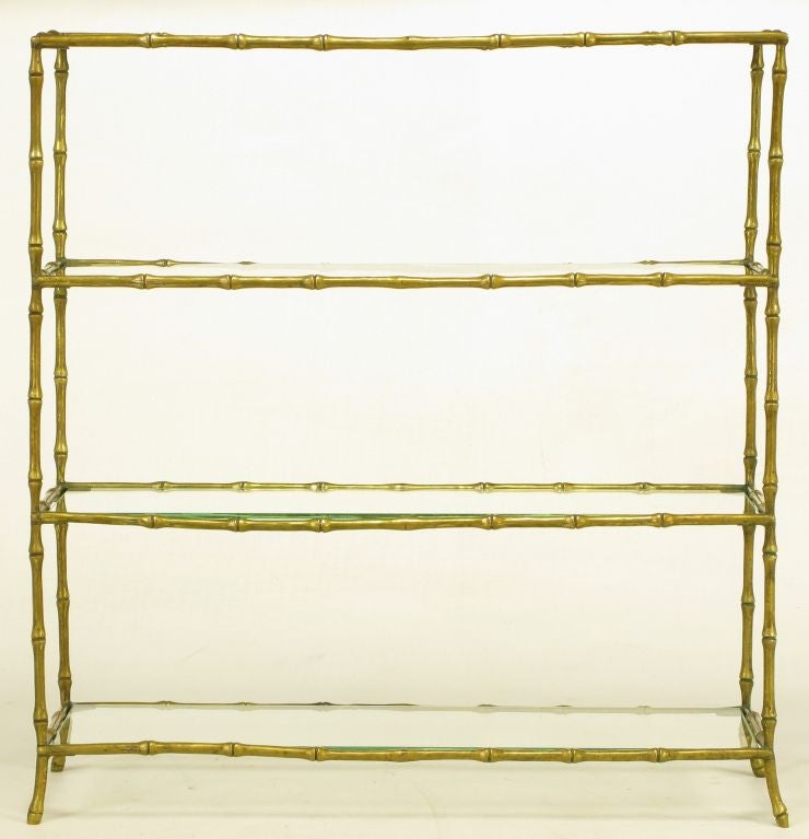 Mid-20th Century Solid Brass Bamboo Form Low Etagere