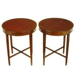 Pair Zangerle & Peterson Mahogany & Leather End Tables