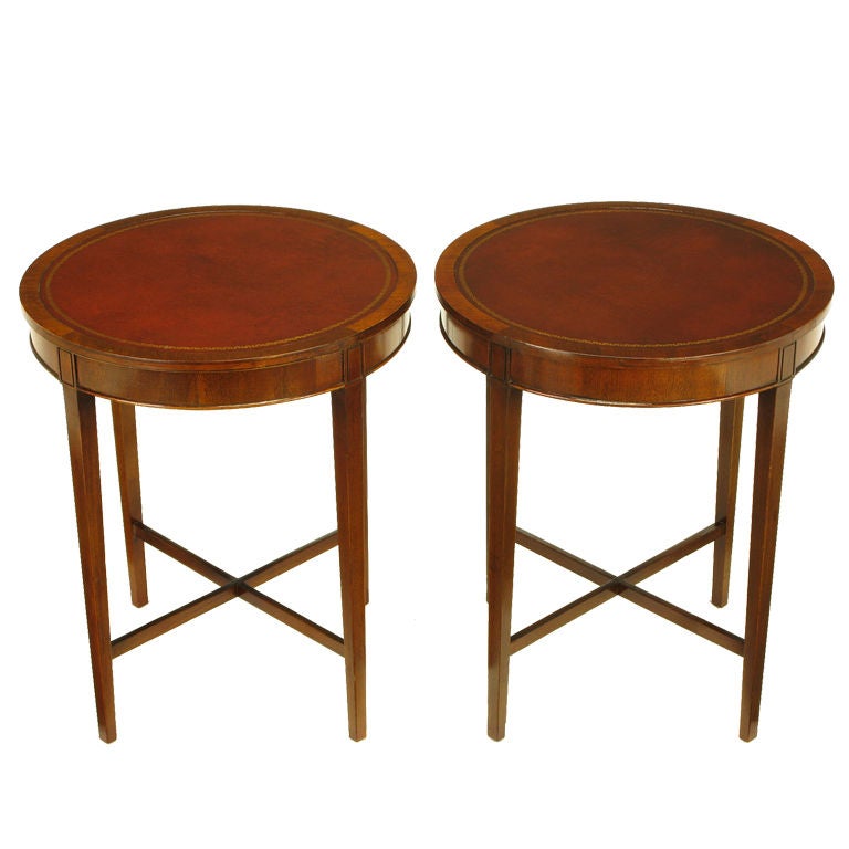 Pair Zangerle & Peterson Mahogany & Leather End Tables