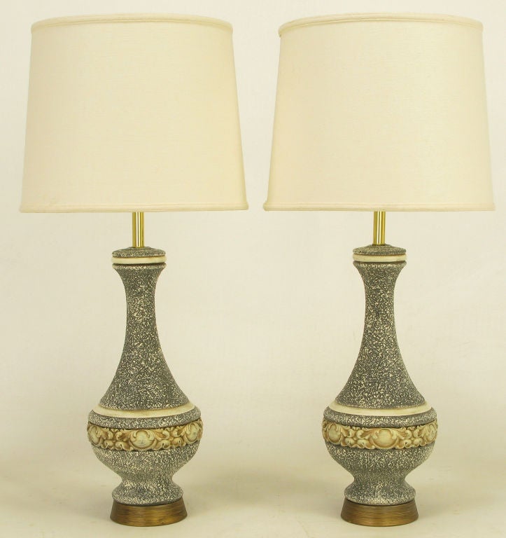 Pair Rococo Charcoal Glazed Plaster Table Lamps
