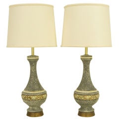 Pair Rococo Charcoal Glazed Plaster Table Lamps
