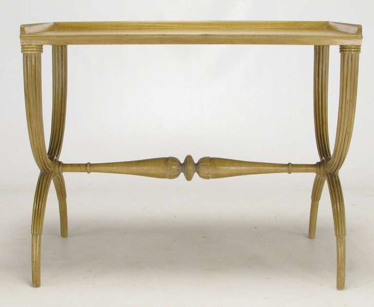 Mid-20th Century Edward Wormley Bleached Mahogany Reeded Curule Leg Table For Sale