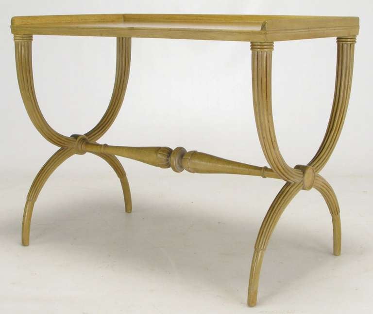 Edward Wormley Bleached Mahogany Reeded Curule Leg Table In Good Condition For Sale In Chicago, IL