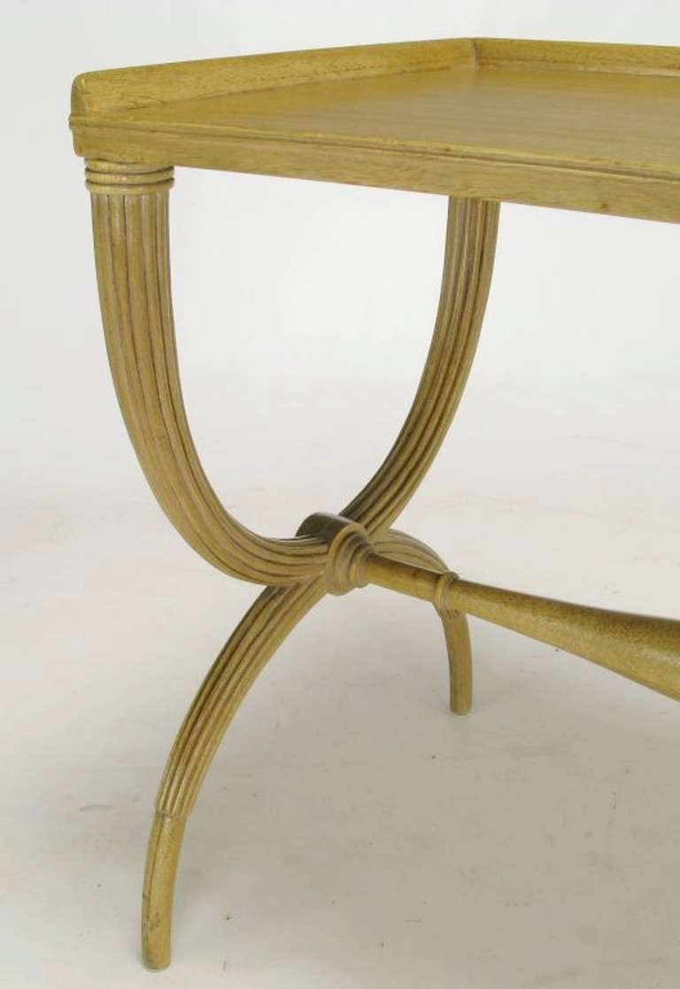 Edward Wormley Bleached Mahogany Reeded Curule Leg Table For Sale 2