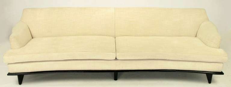 Black Lacquer & Cream Linen Sofa With Sculptural Arms