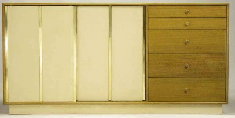 Harvey Probber Bleached Mahogany & Ivory Leather Dresser In Good Condition In Chicago, IL