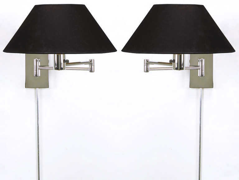 Pair Nessen Chrome Swing-Arm Wall Lamps