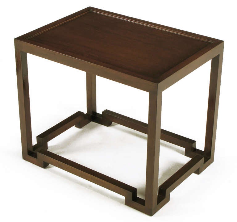 Pair of Dark Walnut Geometric-Base End Tables 1