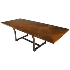 Rare Tommi Parzinger Parquetry Top Mahogany Dining Table