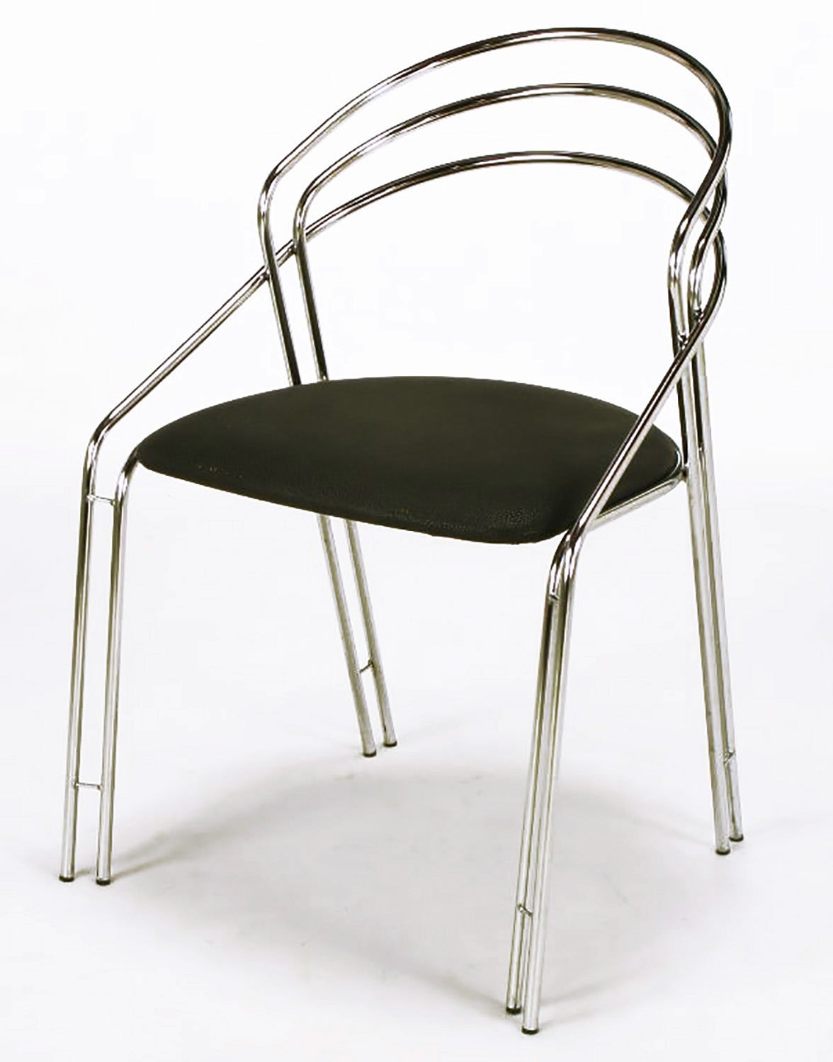 Steel Pair of Italian Postmodern Chrome and Black Side Chairs For Sale