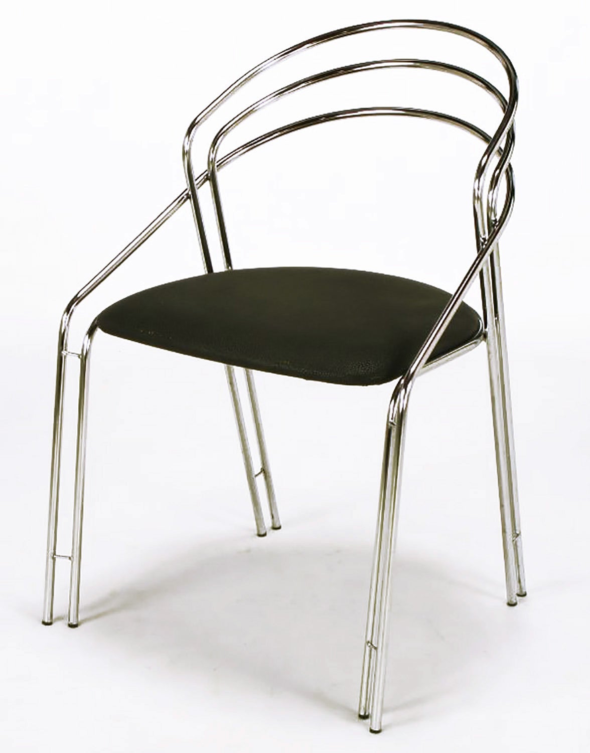 Pair of Italian Postmodern Chrome and Black Side Chairs For Sale 1