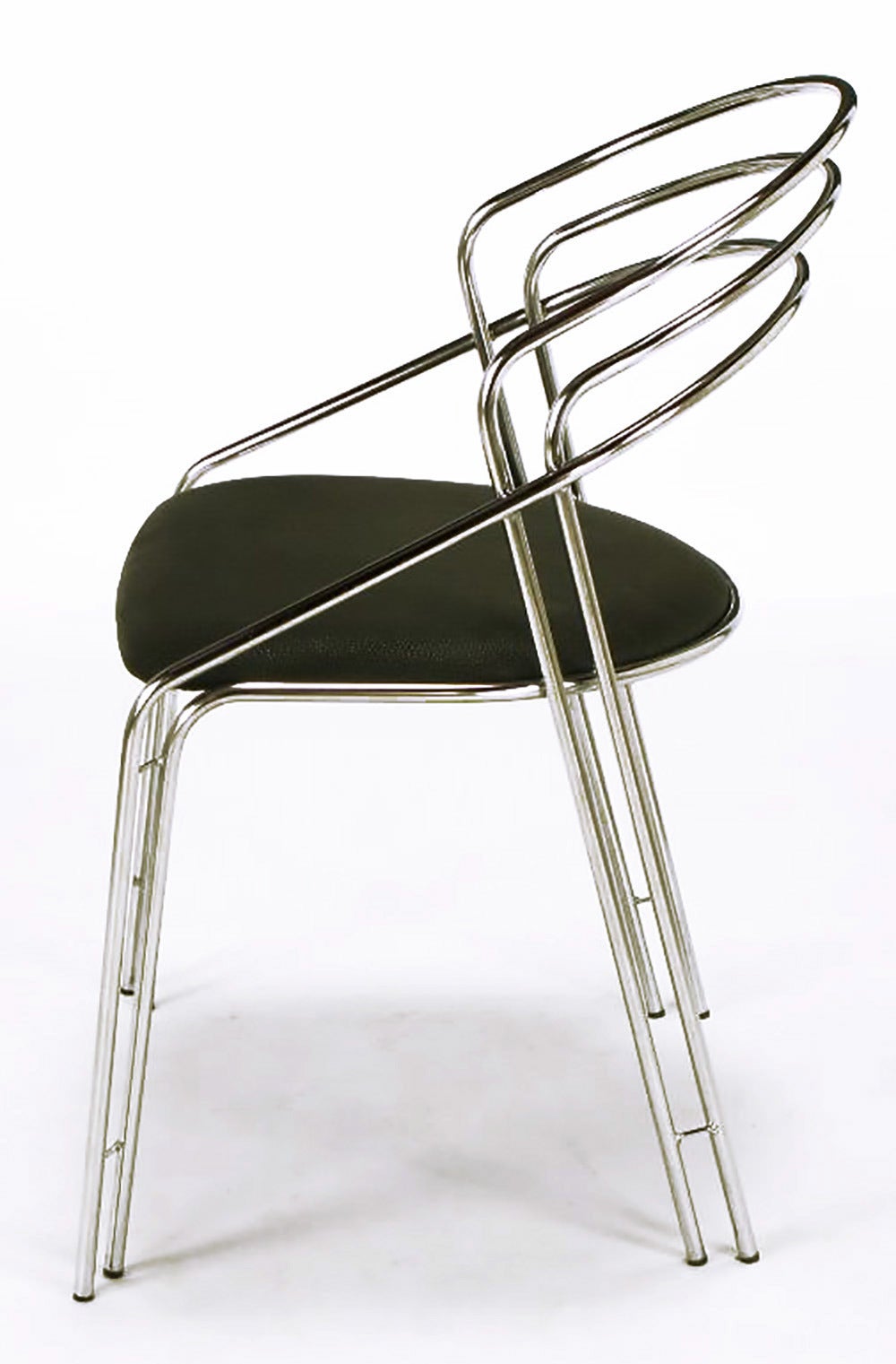 Pair of Italian Postmodern Chrome and Black Side Chairs For Sale 1