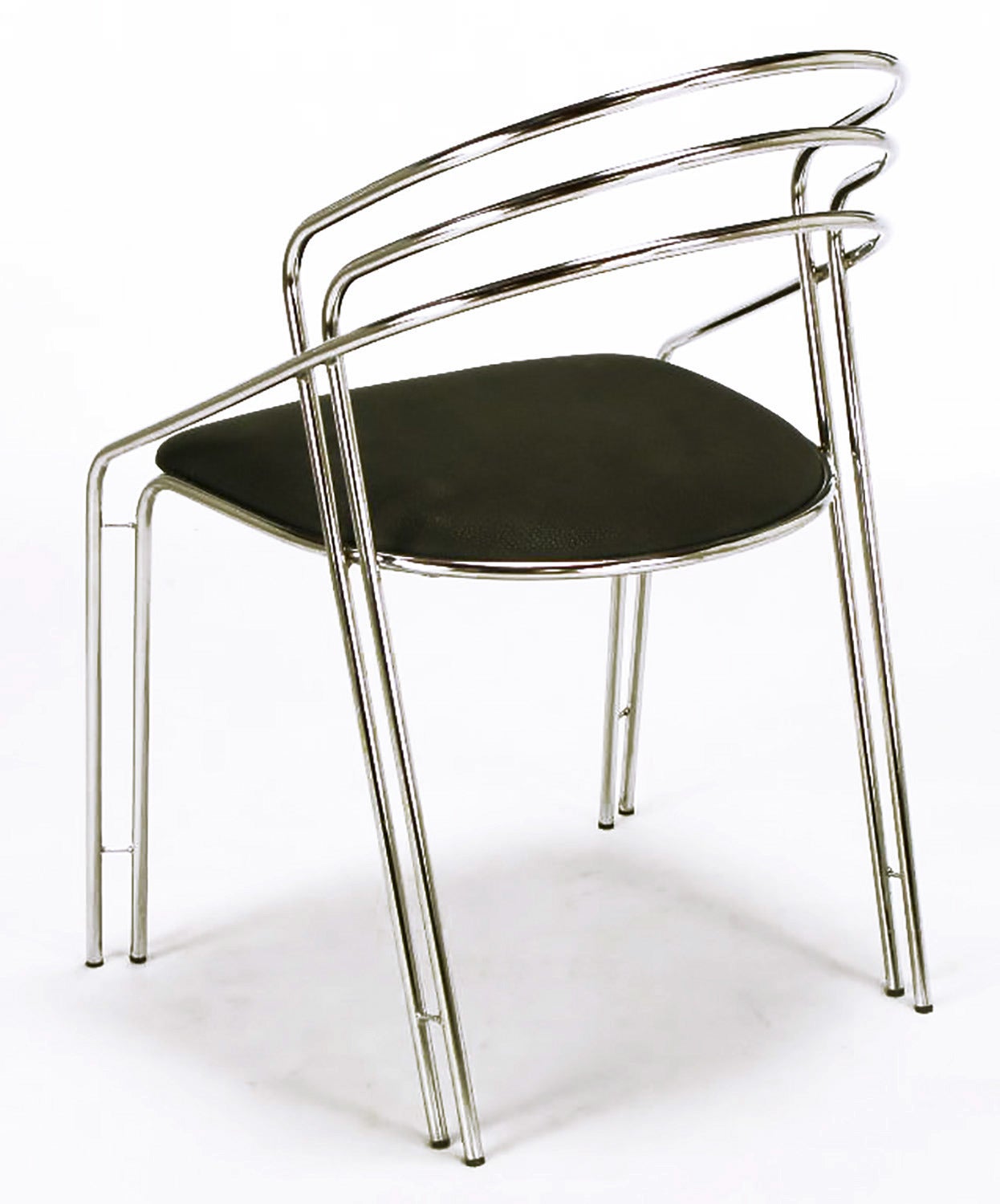 Pair of Italian Postmodern Chrome and Black Side Chairs For Sale 2
