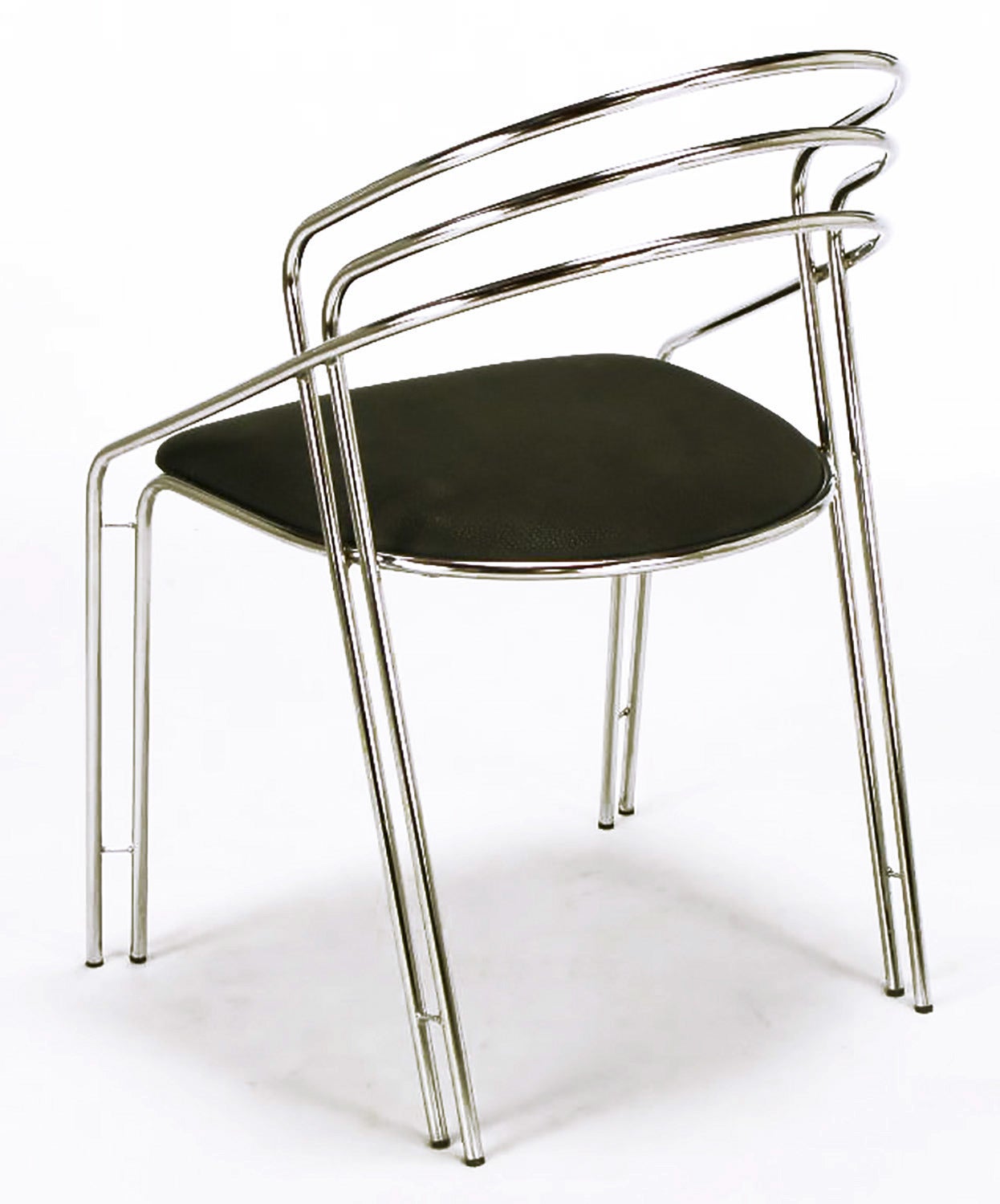Pair of Italian Postmodern Chrome and Black Side Chairs For Sale 3