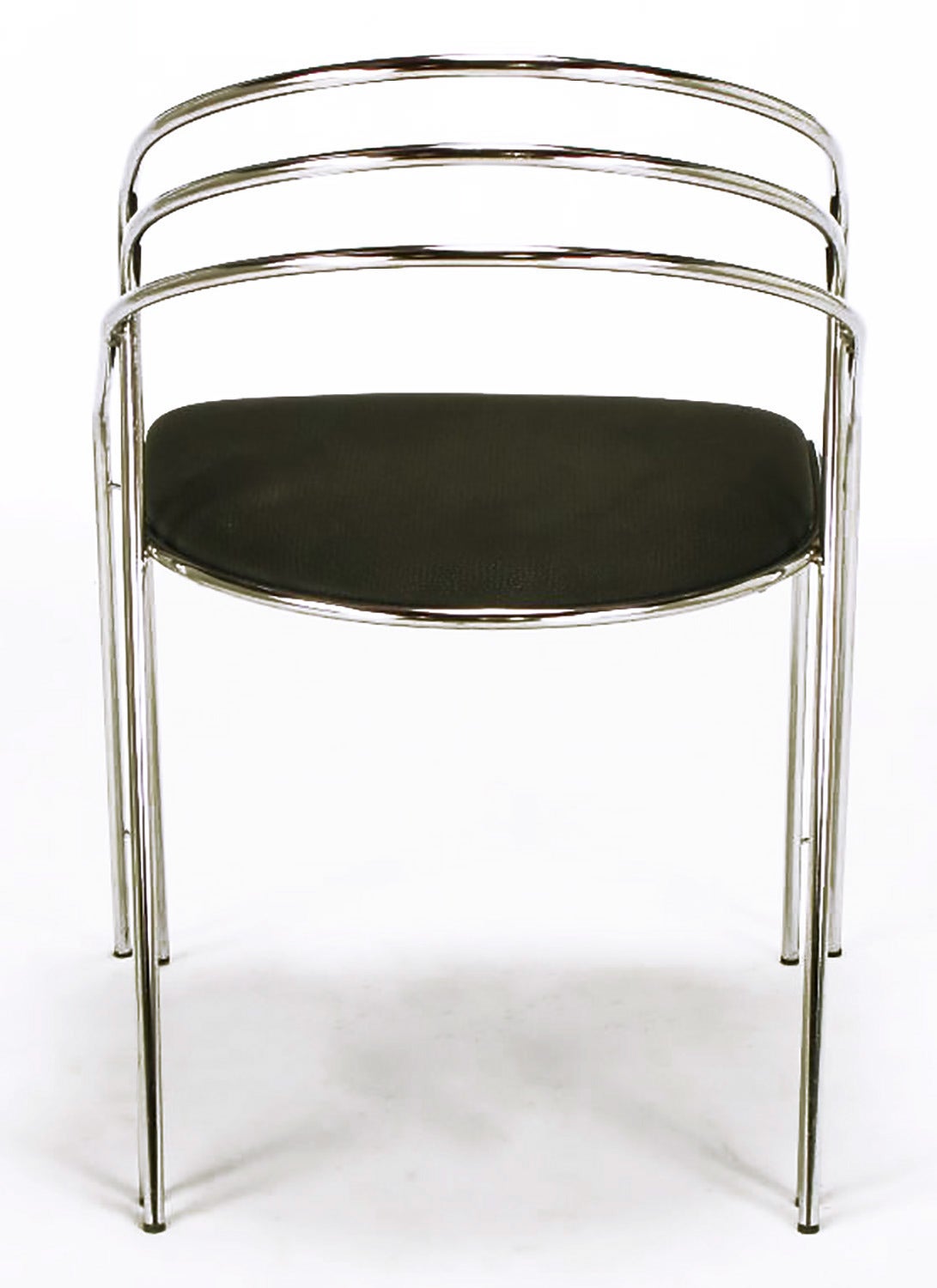 Pair of Italian Postmodern Chrome and Black Side Chairs For Sale 3