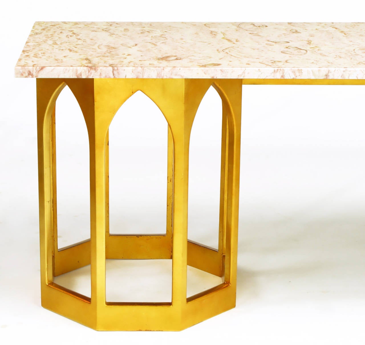 American Marble-Top Console Table with Twin Gilt Octagonal Bases For Sale