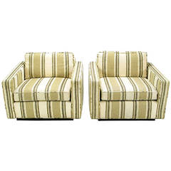 Pair of 1960s Cube Chairs in Taupe Striped Cotton Upholstery 5