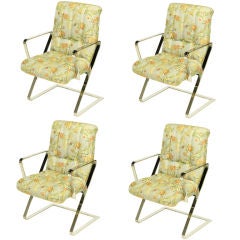 Four Channeled & Button Tufted Chrome Z-Frame Dining Chairs 9