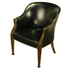 Empire Style Black Leather & Walnut Arm Chair