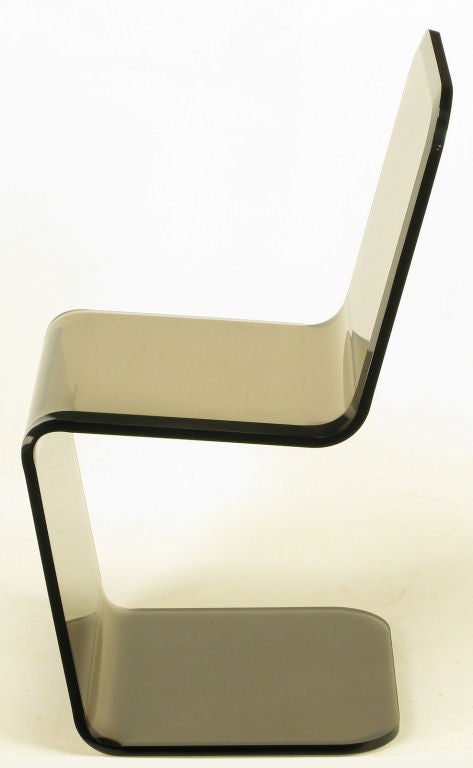 Late 20th Century Smoked, Bent & Beveled Cantilevered Lucite Chair