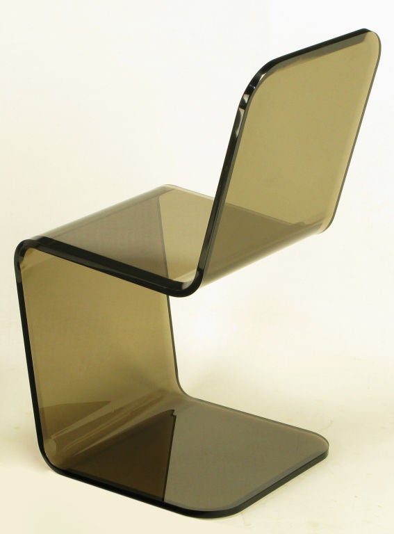Smoked, Bent & Beveled Cantilevered Lucite Chair 1