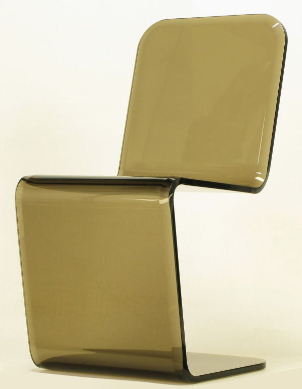 Smoked, Bent & Beveled Cantilevered Lucite Chair 4