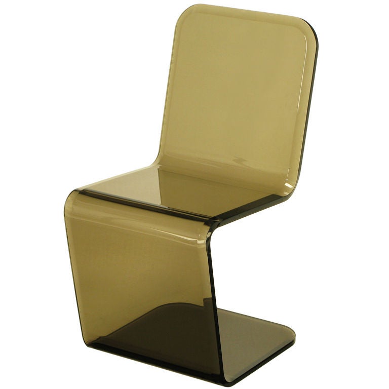 Smoked, Bent & Beveled Cantilevered Lucite Chair