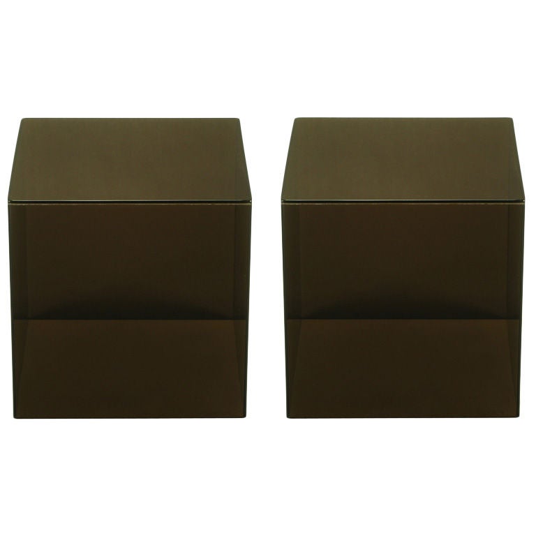 Pair Smoked Lucite Cube End Tables