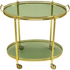Pierced 
Reeded Brass Two-Tier Oval Tray-Top Bar Cart