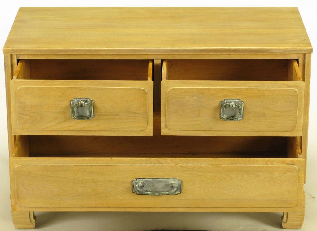 American Asian Inspired Bleached & Cerused Petite Walnut Commode For Sale