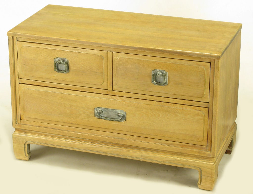 Mid-20th Century Asian Inspired Bleached & Cerused Petite Walnut Commode For Sale