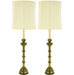 Pair Stiffel 52" Tall Antiqued Brass Table Lamps