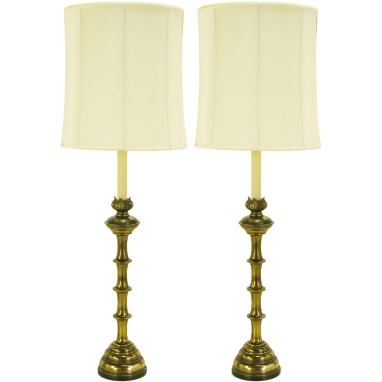 Pair Stiffel 52" Tall Antiqued Brass Table Lamps