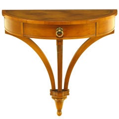 Demilune Wall Mounted Walnut & Tooled Leather Console Table