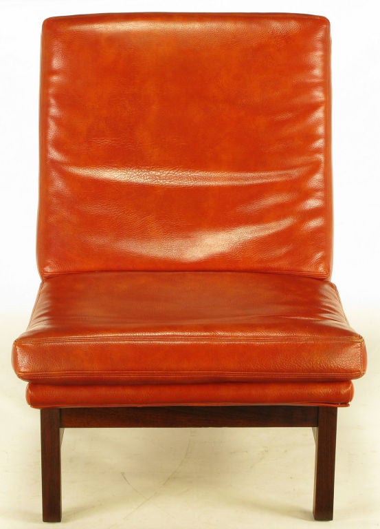 American Pair Custom Umber Upholstered Mahogany Frame Scoop Chairs