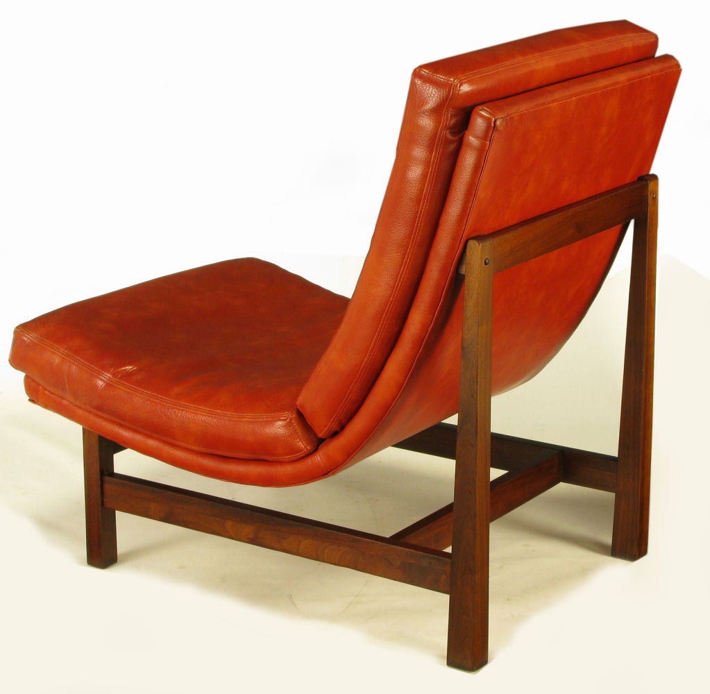 Pair Custom Umber Upholstered Mahogany Frame Scoop Chairs 2