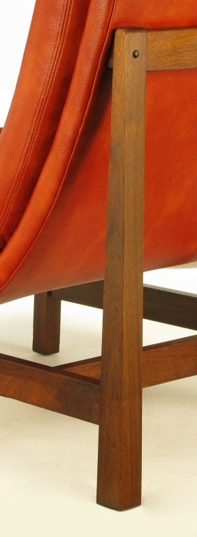 Pair Custom Umber Upholstered Mahogany Frame Scoop Chairs 4