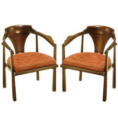 Pair Edward Wormley Rosewood & Walnut Sculpted Arm Chairs