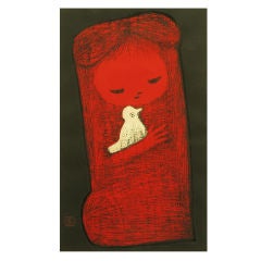 Retro Kaoru Kawano (1916-1965) Japanese Wood Block Print "Small Bird"