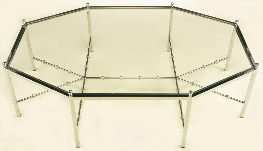 Chromed Steel & Glass Stylized Bamboo Stretcher Coffee Table