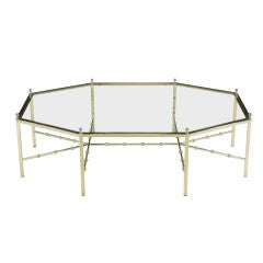 Chromed Steel & Glass Stylized Bamboo Stretcher Coffee Table
