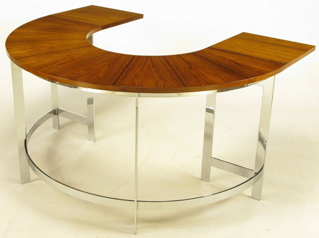 Norwegian Hans Brattrud Rosewood & Chrome U-Shape Writing Table