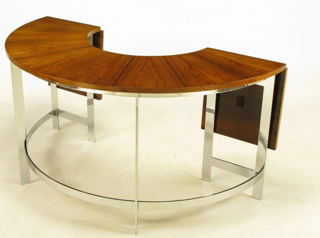 Mid-20th Century Hans Brattrud Rosewood & Chrome U-Shape Writing Table